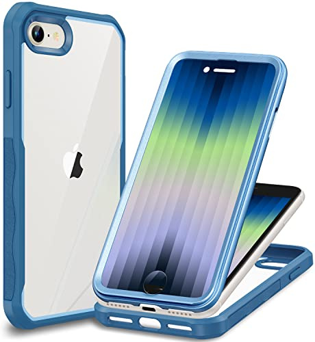CENHUFO Hülle für iPhone SE 2020/SE 2022, iPhone 7 Hülle, iPhone 8 Hülle 360 Grad Handyhülle Schutzhülle mit Eingebautem Panzerglas Displayschutz Stoßfest Panzerhülle Bumper Full Cover Case - Blau