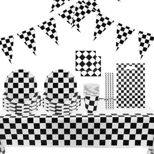 jojofuny 1 Set Black Parties Cup Party Napkins Black Paper Plates Table Paper Decorations And Pennant Bbq Straws For Car Themed Birthday Decorations, Cars Party Decorations