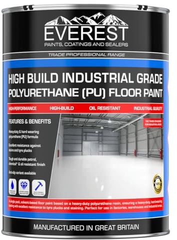 Everest Trade - Industrial Concrete Floor Paint - High Build Polyurethane Resin Based (Light Grey, 5 Litre)