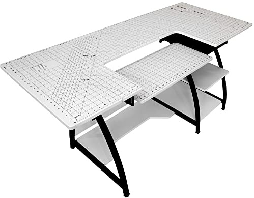 Large Sewing Table with Gridded White Top and Black Legs