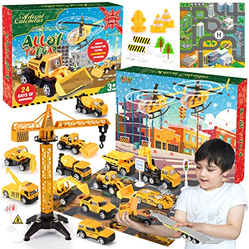 Tsokize Adventskalender Auto Kinder 2026, Kinderspielzeug ab 1 2 3 4 5 6 Jahre Junge Weihnachtskalender Kinder 2026 Geschenk Jungen 1 2 3 4 5 6 Jahre Baustellenfahrzeuge Kleine Geschenke für Junge