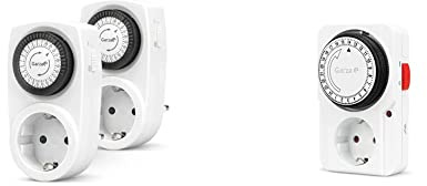 Garza - Temporizador analógico para Interior, Pack de 2 Unidades, Enchufe programable, Programador Diario (24h), Blanco & Temporizador analógico para Interior, Enchufe programable, Timer 24h, Blanco