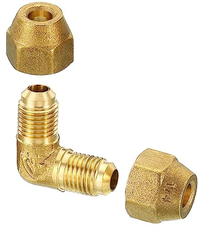 PATIKIL 1/4 x 1/4 Brass Pipe Fitting, Flare 90 Degree Elbow Tube Fitting Pipe Adapter Connector with Nut for Air Conditioner Refrigeration Plumbing