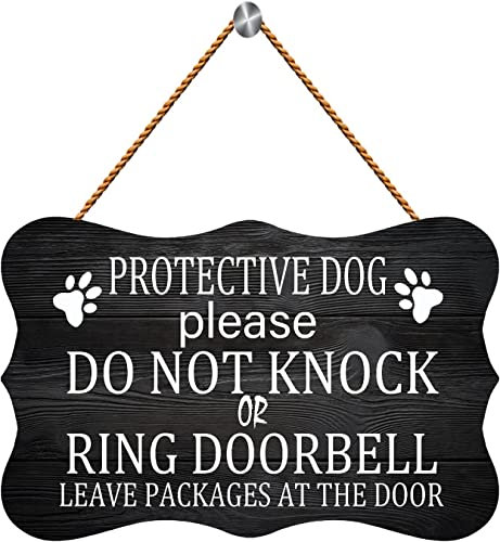 Wooden Signs/Protective Dog Please Do Not Knock or Ring Doorbell Ring Doorbell Leave Packages at The Door Wooden Sign Kitchen Cafe Pub Decor,Rustic Wood Decor Gift 8x12 INCH