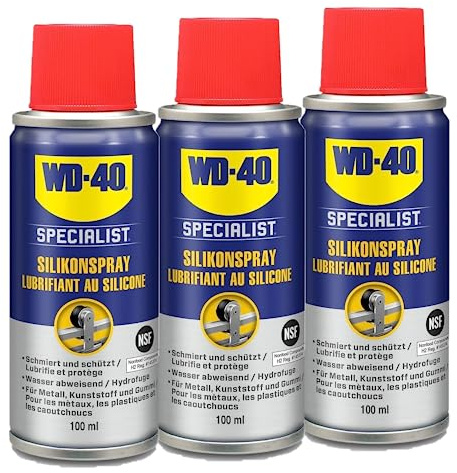 WD-40 Specialist Silikonspray 3x100 ml – Schutz und Schmierung für Gummi, Kunststoff und Metall, verhindert Austrocknung, reduziert Reibung und bildet wasserfesten, nicht fettenden Film