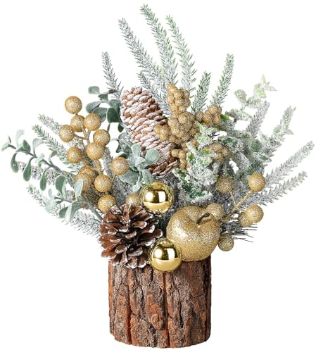 hatisan Kleiner Weihnachtsbaum, künstlicher Weihnachtsbaum mit Weihnachtsschmuck, Tannenzapfen, Beere, Tisch-Weihnachtsbaum für Weihnachtsdekorationen, Zuhause, Zimmer, Party, Winter, drinnen und