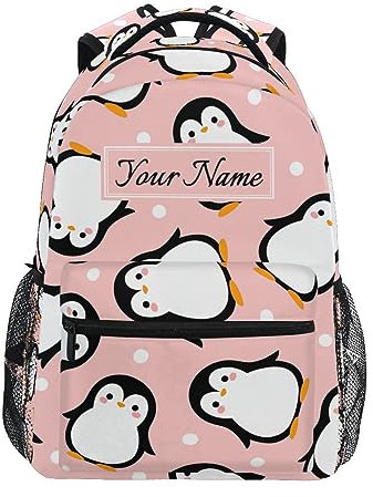 ALAZA Custom Backpacks for School, Cute Penguin Cartoon Polka Dot Bookbags for Kids Teen Toddler Fashion Daypack Rucksack Travel Laptop Bag