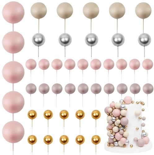 LARDUX 45 PCS Ball Cake Toppers - Baking Cake Decorations DIY Mini Balloon Cupcake Insert for Girls Women Birthday Party Baby Shower Wedding -Nude