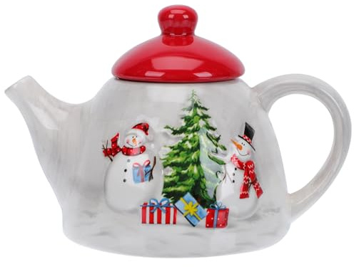 DOITOOL Teiera in ceramica a forma di albero di Natale, con pupazzo di neve, albero di Natale, decorazione natalizia