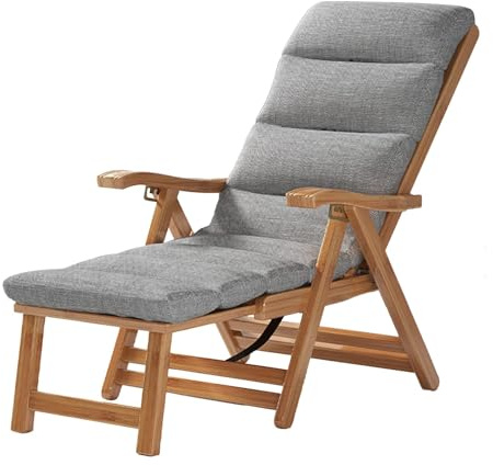 SCGSJZH Exterior Silla Reclinable, Tumbonas Jardin de Bambú, Madera con ReposapiéS EláStico SillóN Reclinables, Tumbonas Plegables para la Siesta en la Terraza BalcóN con Cojines