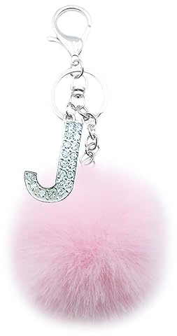 Xsclpomddy Pom Pom rosa. Schlüsselbund künstliche weiche Kaninchenhaar Taschenanhänger Ball Schlüsselanhänger mit Buchstabe A-Z für Handtasche Dekoration