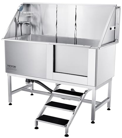 VEVOR Baignoire Toilettage Chien 1574,8 mm Baignoire pour Chiens Acier Inox Baignoire Chat avec Boîte à Savon Robinet, Accessoires Nombreux Baignoire pour Animaux de Compagnie, Maison, Escalier Droite