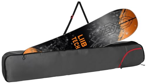 Navaris Snowboardväska för män och kvinnor – väska för 165 cm snowboard – fodral med dragkedja och axelband – vintersportväska – grå/röd