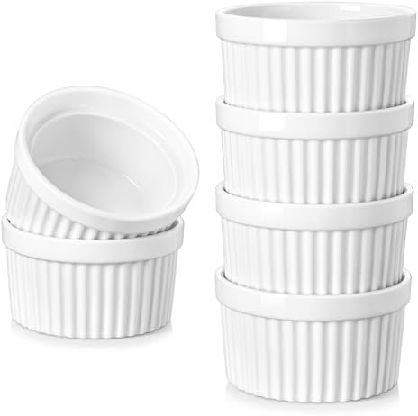 vancasso RAMEKINS Moldes para Soufflé, 6 Ramequines de Gres, 260ml Juego de 6 moldes para Tartas, Mini Cuencos para Postre, Aperitivos, Apto para Lavavajillas, Microondas y Horno, Blanco