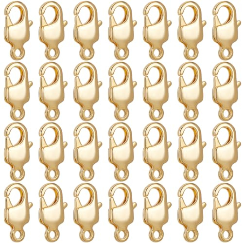 Beebeecraft 1 Box 30 Karabinerverschlüssen 18 Karat Vergoldet Messing Karabinerverschluss Hakenverschluss Halsketten Schmuck Karabinerverschluss Für Die Herstellung von DIY Schmuck (13x7mm)