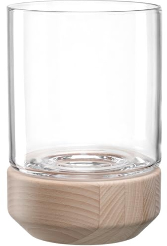 LEONARDO HOME Legno vindljus, 1 st, modern vas av glas och trä, handgjord, tidlös vindljus, unikt konstverk, elegant design med hållbar glädje, höjd 20,9 cm, beige, 084750