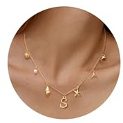 Dochais Collier avec Lettre Bubble pour Dames, Plaqué Or 14K pour Femmes, Pendentif Charm, Bijoux Coquillage Océan, Cadeaux Personnalisés pour Filles
