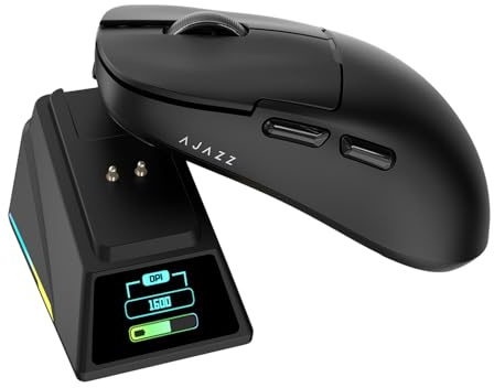 AJAZZ AJ159 APEX Wireless Gaming Mouse with RGB Magnetic Charging Base, Lightweight 56 Gram Design, 2.4G/USB-C/BT, 400 mAh Battery, 42K DPI, 8000Hz Response Rate, Compatible with PC and Mac, Black