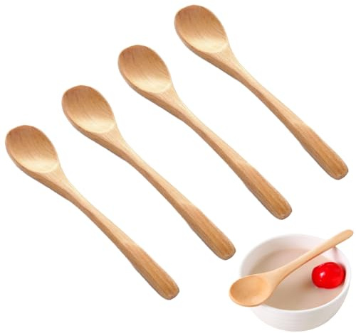4 Stück Holzlöffel Umweltfreundliches Besteck,Küche Werkzeug hölzerner Suppe Löffel, Ramenlöffel, Küchenutensilien, 14.5cm