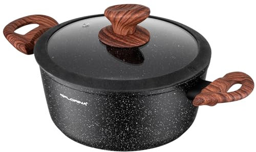 FLORINA Aluminiumtopf MASTER BLACK 28 cm 6.5L | Antihaftbeschichtung | Für alle Herdarten inkl. Induktion | Ergonomische Soft-Touch-Griff | Deckel mit Silikonrand | Hitzebeständig | Leicht zu reinigen