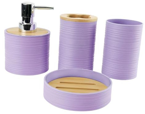 Folpus Set di 4 Accessori per Il Bagno, Set Completo di Accessori per Il Bagno, Decorazione per Il Bagno, Porta spazzolino Decorativo per mobiletto da, Viola