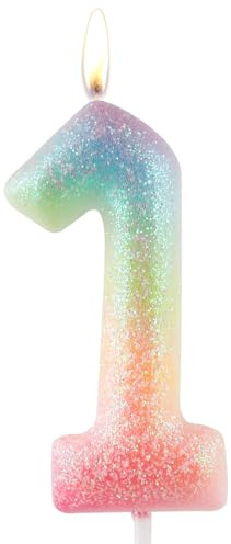 Zolunu Glitter bunte 1 Geburtstag Kerze, Geburtstag Nummer 1 Kerze Cake Toppers für Mädchen Frauen, Glitter bunte thematische Party Dekorationen liefert Geburtstagsgeschenke