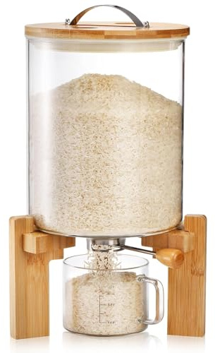 Aocay Distributeur de Riz Verre, 5L/8L Distributeur de Céréales avec Tasse à Mesurer, Récipient Stockage Riz avec Couvercle Scellée, Grande Capacité - Gain de Place (8L)