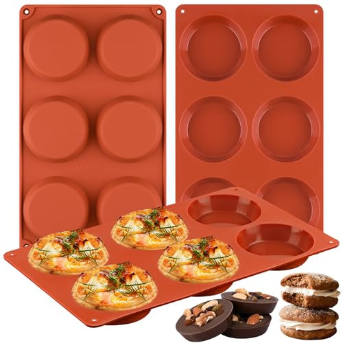 Sakolla Paquete de 3 moldes de silicona antiadherentes para huevos de desayuno sándwiches redondos de silicona de 3 pulgadas para hornear magdalenas inglesas, bocados de huevo, pan de maíz, pasteles