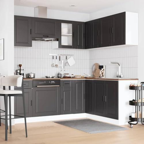 IKAYAA Mueble de Cocina 11 Piezas Porto, Muebles De Cocina por Modulos, Armario Inferior de Fregadero, Armario Colgante para Horno, Negro