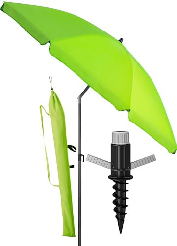 Menz SET Sonnenschirm Strand - Strandschirm mit Bodenhülse & Schutzhülle, Strandschirm UV-Schutz 50+, Strandschirm windfest stabil Ø 180 cm, Fb. Grün