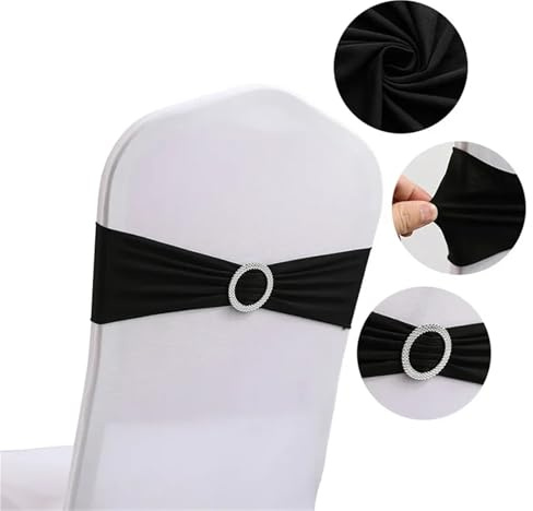 GMVZGQW 20 bandas elásticas de poliéster y elastano para sillas, lazos con hebilla deslizante para bodas, banquetes, fiestas, decoración para fiestas (negro)