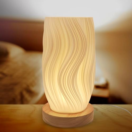 GOEDCH Lampada da comodino touch dimmerabile: lampada da tavolo a LED decorativa per soggiorno, comodino con base in legno, lampada da comodino, lampada da tavolo con controllo a pulsante per camera