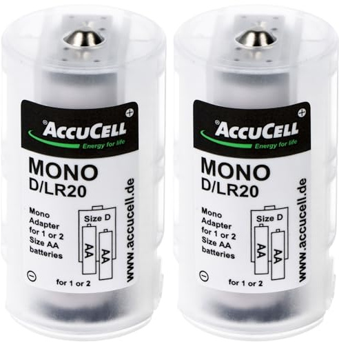 Universal Mono D Adapter im 2er Pack für 1 oder 2 Mignon, AA, LR6, FR6 Batterie oder Akku – Batteriehalter AA Mignon (Kunststoff)