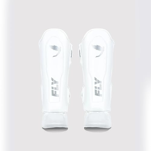 Fly Sports Premium Boxing and Martial Arts Equipment | Leather Shin Protectors | Spectre M 2.0 (White, M)