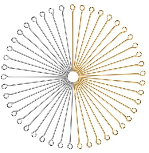 TOAOB 70mm Ösenstifte Edelstahl 200 Stück Open Eye Pins Silber und Gold für Ohrring Anhänger Perlen Schmuck DIY Handwerk Machen