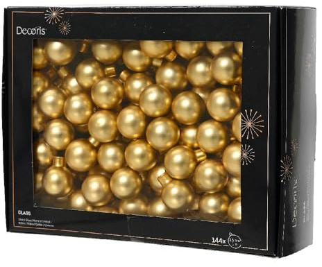 Box 144 boules de Noël en verre fou doré en grappes de 12, idéales pour les arbres, les guirlandes et les arrangements festifs élégants 2,5 cm – Varzi depuis 1956