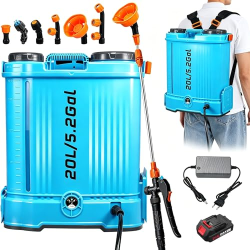 Drucksprüher 20L, 100 psi Stärker Drucksprüher Akku Kompatibel 21V Batterien,6 Düsen Elektrischer Pflanzensprüher Einstellbare Sprühstärke（Ladegerät enthalten）