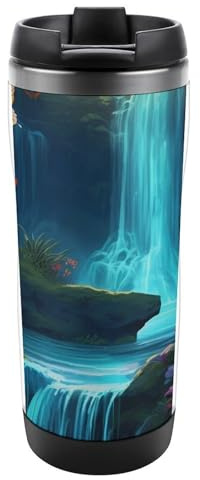 Bicchieri con coperchio a forma di cascata con farfalla, in acciaio inox, tazza termica per casa, ufficio, viaggio