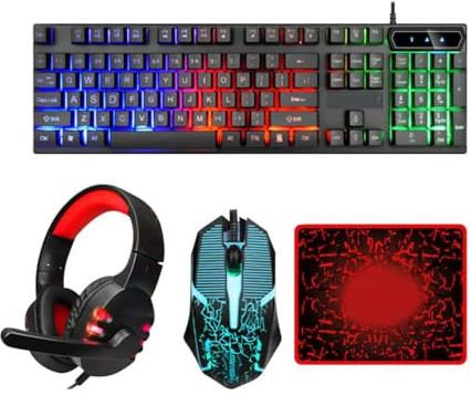 DIYEAH Ensemble Clavier Souris Casque Filaire Noir Abs USB 2.0 | 104 Touches, 4 Boutons, Prise 3,5 Mm, Installation Facile, Design Ergonomique