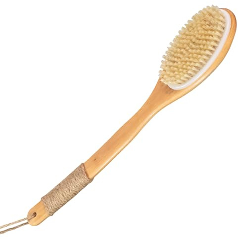 16.5 Inches Back Scrubber for Shower with Curved Long Handle,Wet&Dry Brushing Body Brush,Natural Bristles,Back Scrubber Bath Tool for Men & Women