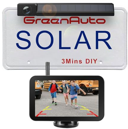 GREENAUTO Solar Rückfahrkamera Kabellos mit 5 1080P Monitor: 6000mAh Akku 3 Mins DIY Installation,Dual-Split Funk Rückfahrkamera, IP69K Wasserdicht Rückfahrkameras für Auto, LKW, Van, SUV, Wohnmobil