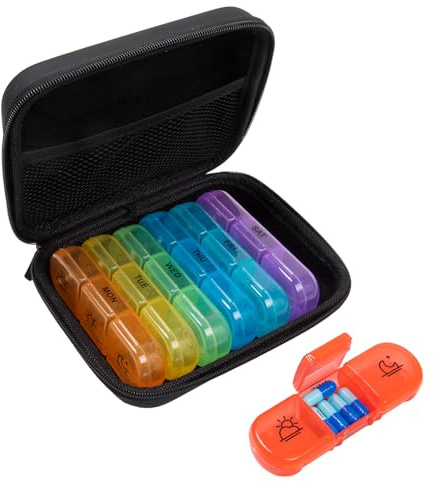 Tablettenbox 7 Tage, Medikamentenbox 7 Tage 3 Fächer, Fächer Täglich, Pillendose für Morgens, Mittags, Abends,Tragbare Medikamentenbox, Praktisch und feuchtigkeitsbeständig (Regenbogen)