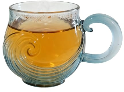 Teksome Tazas de vidrio – Agarre ergonómico ondulado seguro – Taza de vidrio de mar tazas de café – para té frío caliente, vino, bebidas, hogar, oficina, escritorio, decoración de cumpleaños