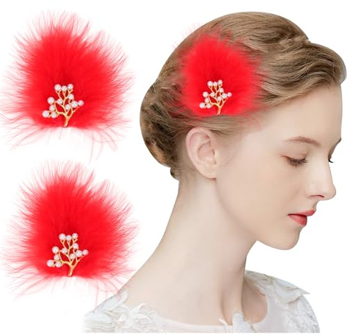 MWOOT 2 Pezzi fermagli per capelli con piume viola, copricapo piume anni '20, fermagli vintage fatti a mano per donne e ragazze, decorazioni Halloween, costumi carnevale, feste cosplay,Rosso