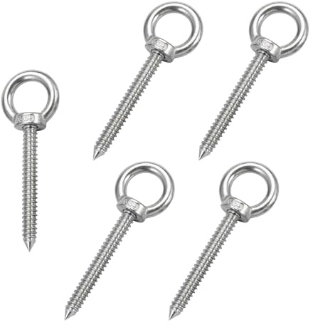 5 Pernos de Ojo de Acero Inoxidable 304 M8x40 Ganchos Autorroscante | Ideal para Colgar Madera, Hamacas, Columpios, Sillas de Yoga