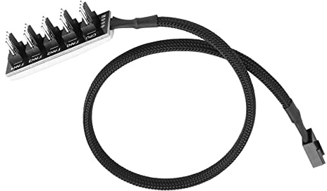 Fockety 4-Pin-PWM-Lüfter-Splitter-Hub-Adapter, 5-Port-Kabel Zur Steuerung von Systemlüftern, Ideal für Enthusiasten, Schwarz