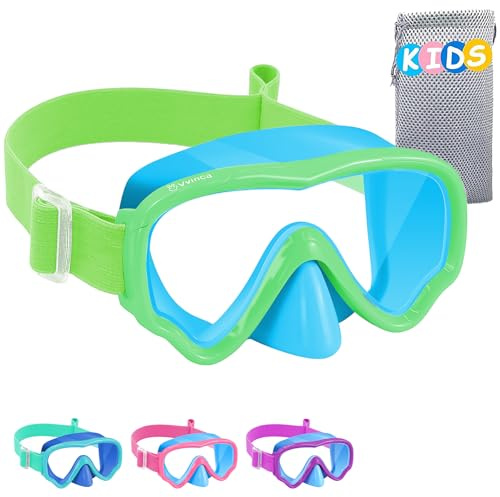 Vvinca Taucherbrille Kinder mit stoffband, Schwimmbrille Kinder für 3-14 Jahre Jungen Mädchen, Schnorchelmaske 180° Panorama Anti-Leck Tauchmaske