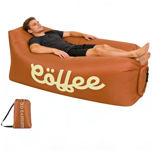 Xiyocadt Aufblasbares Sofa Luftsofa 160×75×55 cm – Tragbare Faltbare Outdoor Liege mit Tragetasche, Bequeme Aufblasbare Couch für Camping, Strand, Garten & Reisen (Kaffeebraune Piranha)