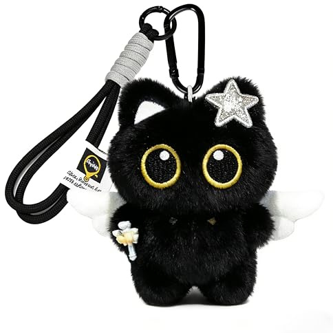 Baofuwan Generisch Schwarze Katze Plüsch Anhänger, Süße Cartoon Schwarze Katze Plüsch Schlüsselanhänger, Dekoration Taschen, Geschenke Für Katzenliebhaber