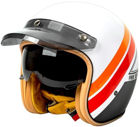 Mezzo Caschi Motociclista Retrò Caschi Moto Jet E Demi-Jet Con Visiera Parasole 3/4 Casco Scodella Portatile Universale Uomo Donna ECEDOT Omologato Casco Ciclomotore 18,L:59-60CM